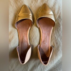 GUC Jeffrey Campbell Pointed Toe D'orsay Leather Flats - Gold/Cream